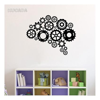 GADGETS WRAP Vinyl Wall Decal Sticker Quote Gears Brain Smart Knowledge Decor Office Study Meeting Room DIY Home Decor Vinyl Wall Decoration Sticker
