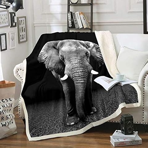 Loussiesd 3D Elephant Print Sherpa Blanket Cover
