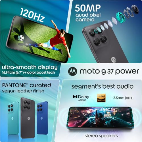 Image of Motorola g37 Power (Pantone Impenetrable, 4GB RAM, 64GB Storage) | MediaTek Dimensity 6400 Octa-Core Processor | 50MP AI Rear Camera | 8MP Front Camera | 6.66-inch HD+ 120Hz Display | 7000mAh Battery