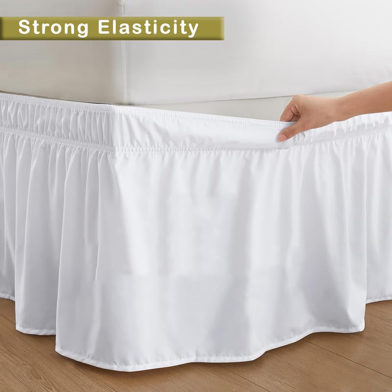 MILKY WAY DECORE - Microfiber Bed Skirt Wrap | Solid Easyfit King Size 15 Inch Drop Tailored Wrinkle Fade Resistance Soft Fabric Stylish Design Bedskirts- (White, 76 * 80 in) 2