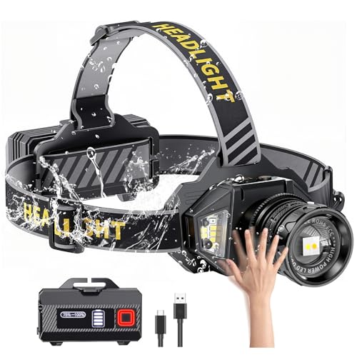 Spardar Head Lamp Super Bright 120000 Headlamp 12 Modes & Sensor IPX7 Waterproof 90 Adjustable Suitable for Various Activities such as Camping Fishing and Hunting