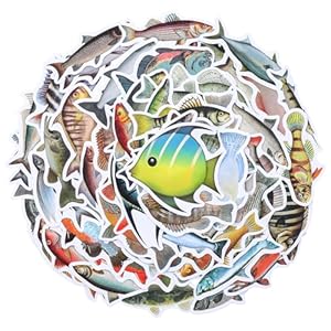110 calcomanías divertidas de peces, lindas calcomanías de peces para manualidades, calcomanías de pesca geniales, calcomanías impermeables para funda de viaje, portátil, guitarra, patineta