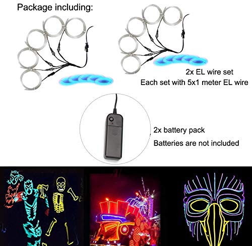 Image of MaxLax EL Wire, Portable Neon Lights EL Wire 5 in 1 Meter, Electroluminescent Wire for Halloween Decoration, Christmas Party, Blacklight Run,DIY Decoration (Ice Blue, 2Pack 5 in1M)