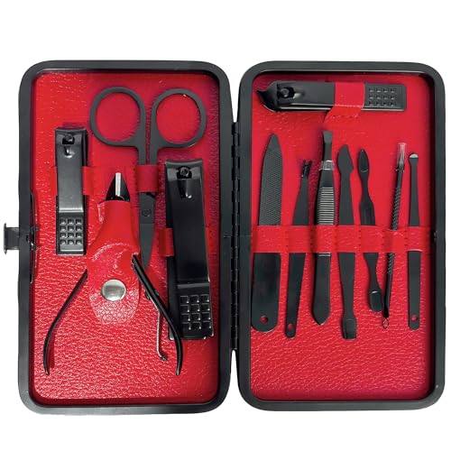 HOMEBASIC 12-Piece Manicure & Pedicure Grooming Kit with Travel Case | Stainless Steel Nail Care Set with Clippers, Scissors, Acne & Blackhead Tools for Hand, Foot & Facial Care | Gift for Men & Women
