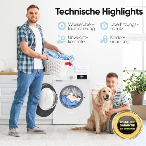 Bomann® Waschtrockner | Waschen und Trocknen | 10 Jahre Motor-Garantie | 8 kg Waschen, 5 kg Trocknen | Invertermotor | 1400 U/Min | Waschmaschine mit Trockner integriert | WAT 7186 weiß