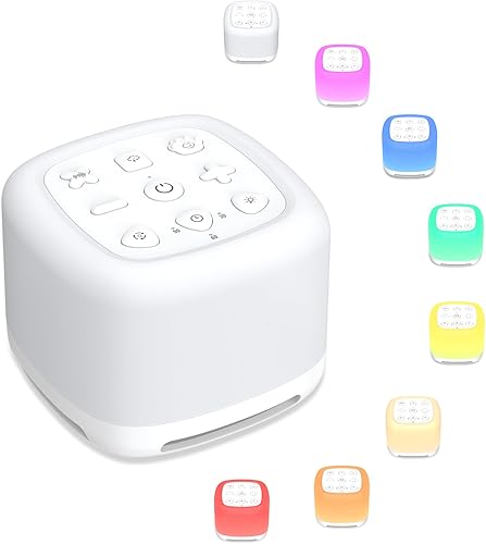 Máquina de ruido blanco, máquina de sonido portátil para bebé adulto, cuenta con batería potente, 40 sonidos relajantes y 8 colores de luz,
