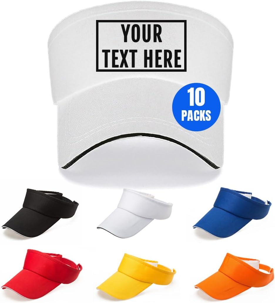10 Pack Custom Visor Hats Customized Your Own Text Name Adjustable Sun Protection Visors Men Women Unisex Visor Cap,Black