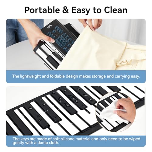 88 Keys Roll Up Keyboard Piano, Portable Electric Foldable Piano with Sustain Pedal, 20 Songs, 128 Tones, 128 Rhythms, Rechargeable & Wireless BT, Music Gift for Beginners (with LED Display) - Les Beatles, Paul McCartney, John Lennon, RIngo Starr, George Harrison 88 Keys Roll Up Keyboard Piano, Portable Electric Foldable Piano with Sustain Pedal, 20 Songs, 128 Tones, 128 Rhythms, Rechargeable & Wireless BT, Music Gift for Beginners (with LED Display) – Image 6