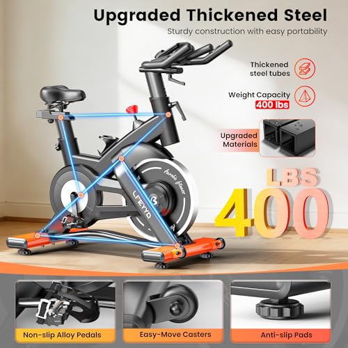 Image of Exercise Bike for Home, Quiet Adjustable Magnetic Stationary Bike for Home Cardio with App Compatible, Spin Bike with 400 lbs Capacity, Spinning Bike with Heart Rate Monitor