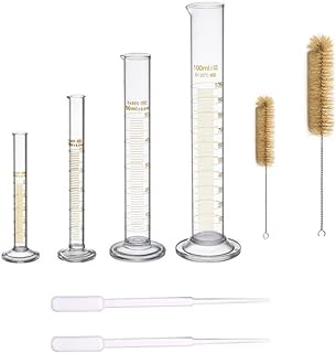 Thick Glass Graduated Measuring Cylinder Set 5ml 10ml 50ml 100ml Glass with 2 Plastic Graduated Dropper 2 Brushes