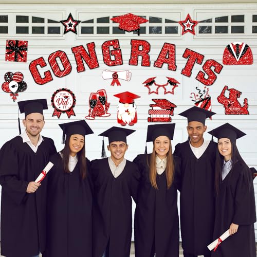 Image of Landhoow 30 Pcs Graduation Car Magnets 2026 Senior Graduation Car Decoration Bumper Sticker Congrats Grad Magnet Magnetic Refrigerator Decal for Grad Parade Party Supplies(Red, Black)
