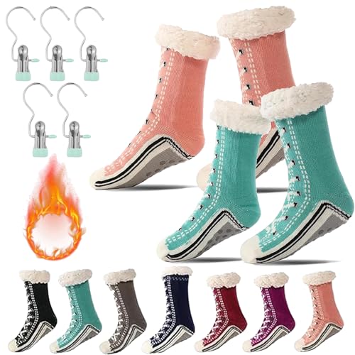 Briskrhythm Ultra-Thick Cashmere Slipper Home Socks, Brisk Rhythm Cashmere Slipper Socks, Inherentinct Christmas Slipper Socks with Grips for Women