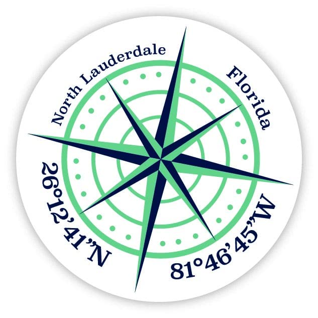 North Lauderdale Florida 2-Inch Vinyl Decal Sticker Latitude Longitude Compass Design