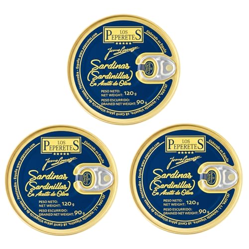 LOS PEPERETES x3 Lata Sardinillas Gallegas en Aceite de Oliva Virgen Extra 120 g | Sardinas Pequeñas Gourmet | Conserva Artesanal Premium | Pescado Azul de las Rías Gallegas