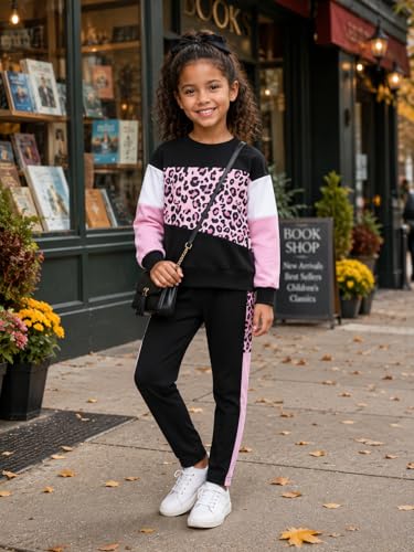 Image of Toddler Girls 2 Piece Cute Outfits, Crewneck Sweatshirt with Jogger Pants Kids Clothing Set for Fall Winter