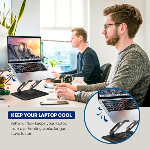 Image of 360 Rotating Laptop Stand Height & Angle Adjustable Tabletop Riser | Foldable Metal Design with Anti-Slip Pad | Compatible for MacBook Air /Pro, Dell, HP, Lenovo & Laptops upto 15.6 inch (Black)