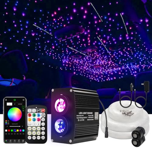 Image of AKEPO 18W Shooting Star+Dual Color Twinkle All-in-one Fiber Optic Lights, 240 Meteor+1100pcs of 13.1ft 0.03in Optical Fibers+Music Activated+Remote /APP Home Car Fiber Starlights Headliner Kits