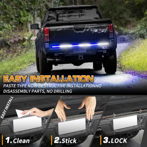 Image of XRIDONSEN 48 inch Blue White Emergency Lights Strip Tailgate Strobe Lights | 288 LED Rear Window Light Strip Flashing Warning Safety Caution for Vehicles Trucks Pickup
