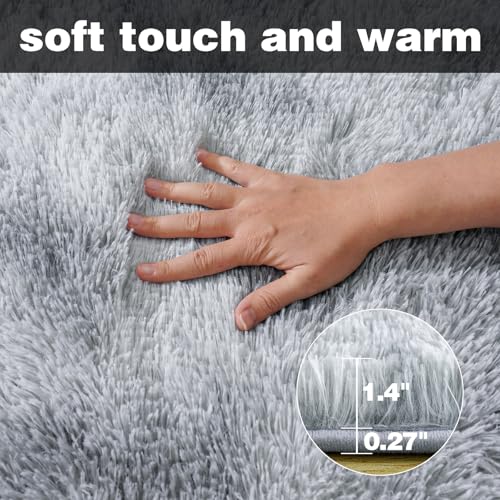 KING DARE Area Rugs for Bedroom Living Room 4x6 Fluffy, Washable Plush Fuzzy Shaggy Non-Slip Soft Carpet for Dorm Playroom Kids Room, Modern Home Decor Aesthetic, Tie-dye Grey