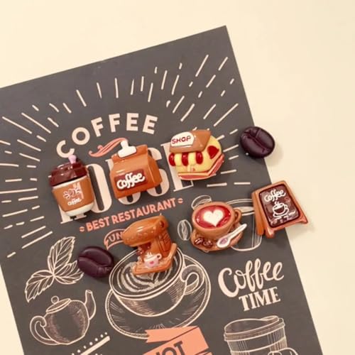 Image of 8 Pc Coffee Theme Fridge Magnet Set for Refrigerator Door | Cute 3D Cafe Magnets for Kitchen Decor | Decorative Magnets
