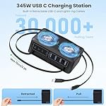 345W USB C Charger 10 in 1 Retractable Wall Charger with 2 Cables,GaN 6 USB C Charging Station Phone Charging PD Laptop Charger Adapter for MacBook Pro/Air,DELL,iPhone17/16/15,Galaxy S24,Android etc - Image 2