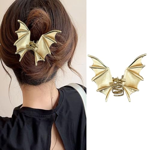 Pinza para cabello metálica color oro con diseño de murciélago miniatura 1
