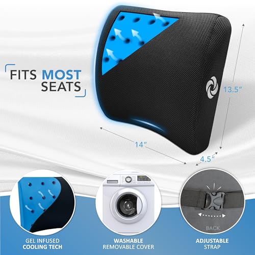 Image of Samsonite Memory Foam Lumbar Support Pillow for Office Chair, Gaming Chair & Car Seat Automotive Use, Home Office Essentials for Sitting Comfort and Posture Relief Back Support, Black with Cooling Gel