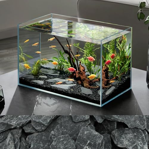 Image of VOKOY 2.5lb Natural Slate Stone, Aquarium Rocks Decoration Aquascaping Stone Landscaping Model for Fish Tank Decor Terrariums Paludariums Reptile Enclosures Gardens, 1-2 inches