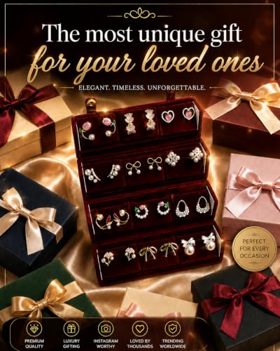 Image of Designer Earrings Set of 12 pairs with Foldable Velvet Jewelry Box | Premium gift for Woomen & girls on Birthday, Annivarsary, Rakhi, Raksha bandhan, Valantine, Mother'day