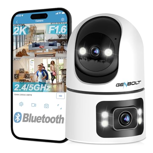 GENBOLT Telecamera di Sicurezza Wi-Fi Per Interni, 360 ° Doppio lente Sorveglianza domestica IP CCTV CCTV con rilevamento umanoide, Nanny Pet Dog Cam, Baby Monitor Wi-Fi doppio a 2.4&5GHz