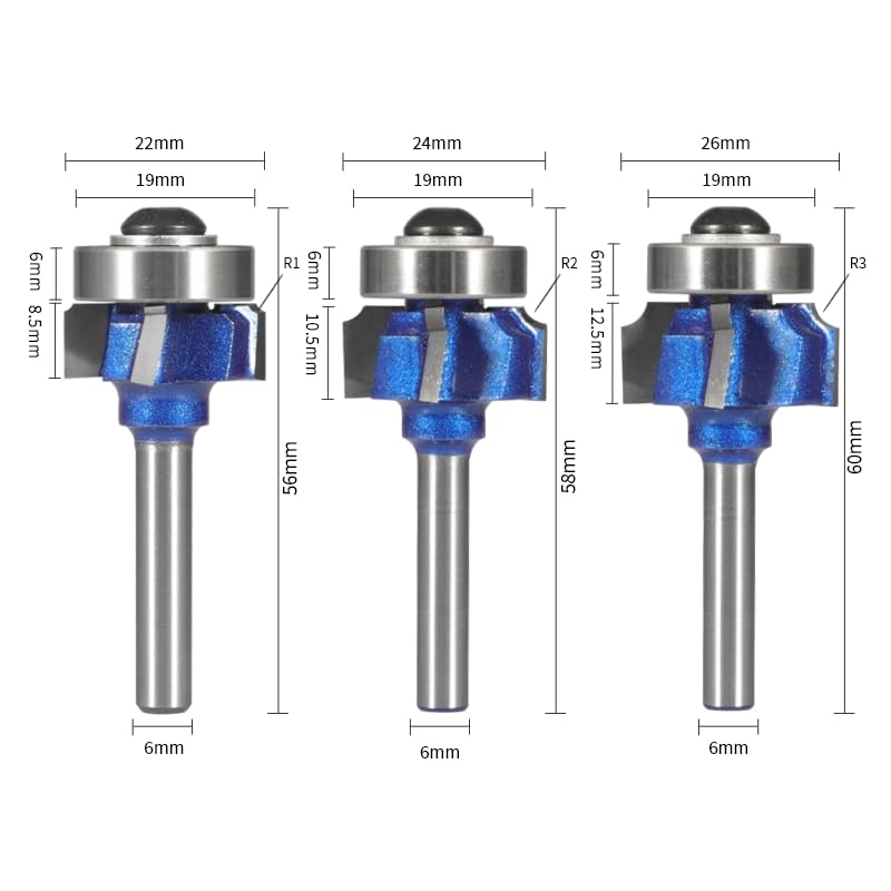 Broca redonda de cuatro esquinas de carburo Z4, broca enrutadora de cubierta redondeada, fresa CNC for carpintería, fresa facial for broca de madera, 1-3 piezas(3pcs 6.35 shank)