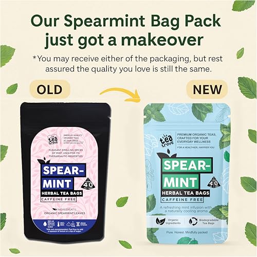 Image of the tea trove Organic Spearmint Herbal Tea Bags - 40 Eco-Friendly Tea Bags (Pack Of 1), 0.04 Kg