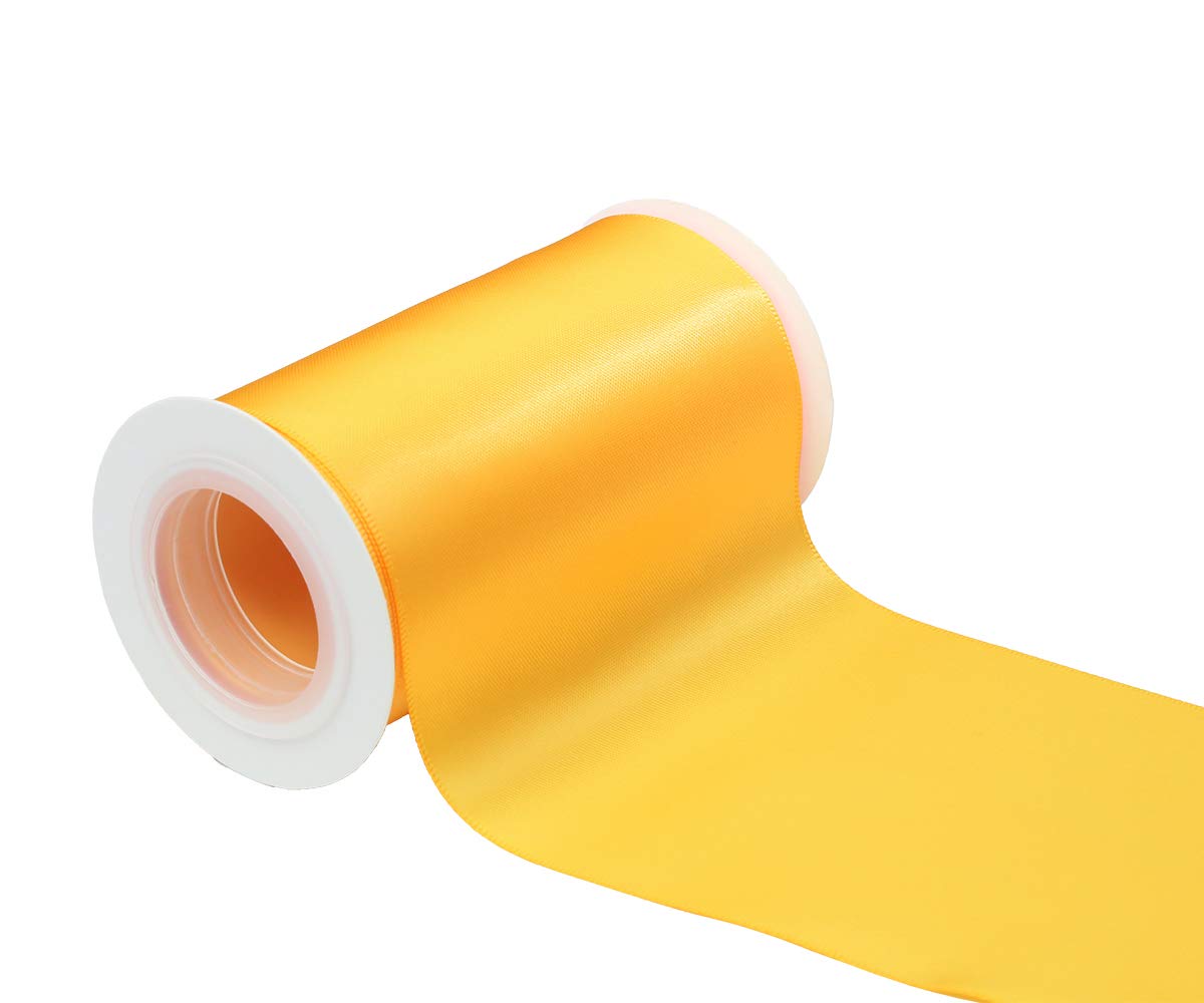 IDECOR 4" Wide Double Face Satin Ribbon 5 Yards (660-Yellow Gold), Set for Grand Opening Ceremonies, Ribbon Cutting, Chair Sashes, Wedding and Craft