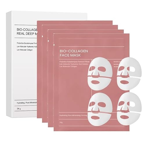 Maschera collagene Bio, vera maschera di collagene profondo, idratazione profonda, riduce le rughe, cura della pelle del viso, minimizza i pori, idrata di notte, 4 pz
