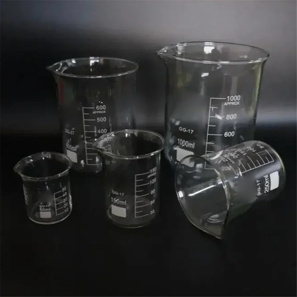 Laborausstattung und -bedarf 5 ml, 10, 25, 50, 100, 150, 200, hochklarer Messbecher aus Glas mit klarer Skala, Laborbecher