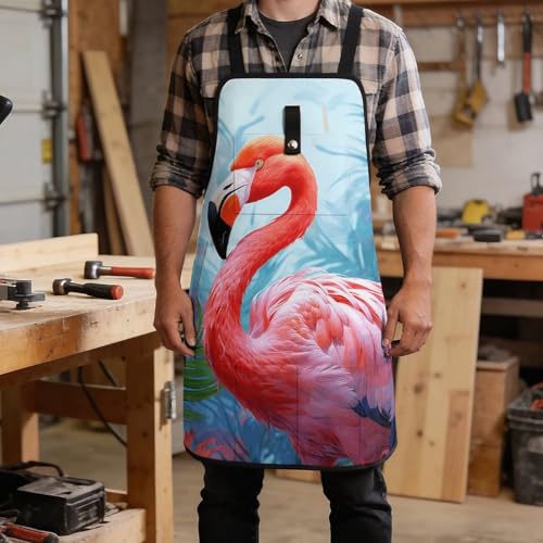 Delantal de trabajo con flamenco pintado y 8 bolsillos miniatura 5