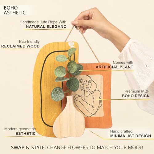 Image of Art Street Boho Modern Art Wall hanging MDF With Artificial Plant for Home & Office Decor, Living Room Decoration -Size: 9x7.5 Inch
