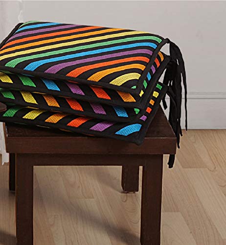 Image of Swayam Pure Cotton Reversible Chair Set Pads with Loops (16'X16') Machine Washable 4 Pcs, Indoor Square Cushion Seat Or Chair Pads for Use for Office, Car, Home, Floor -Multi