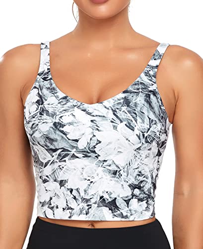 Image of Oalka Sports Bra Womens Longline Padded Crop Yoga Tank Tops
