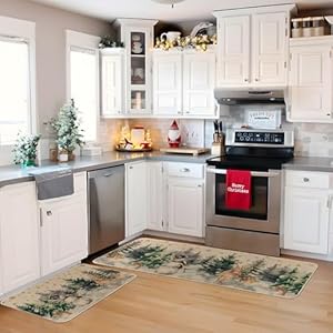 Christmas snowman reindeer with scarf decorative kitchen rugs set of 2 seasonal winter welcome xmas home decor low profile kitchen mats for floor 17×29 and 17×47 inch  urban country home decor