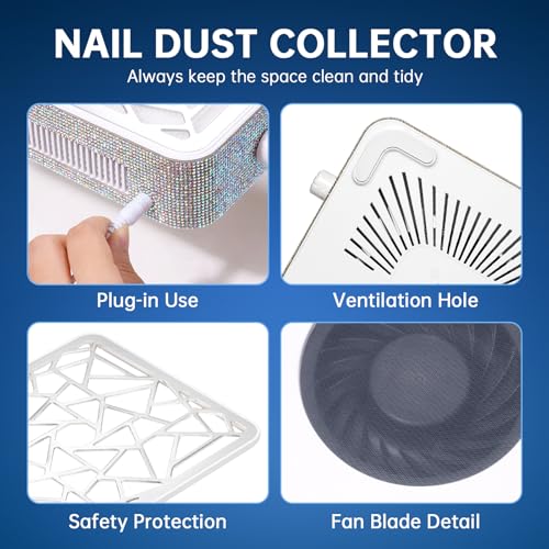 Christine Shelly Nail Dust Collector, Powerful Vacuum Fan Vent Dust Collector Extractor Dust Suction Machine For Acrylic Nails Polishing thumb #7