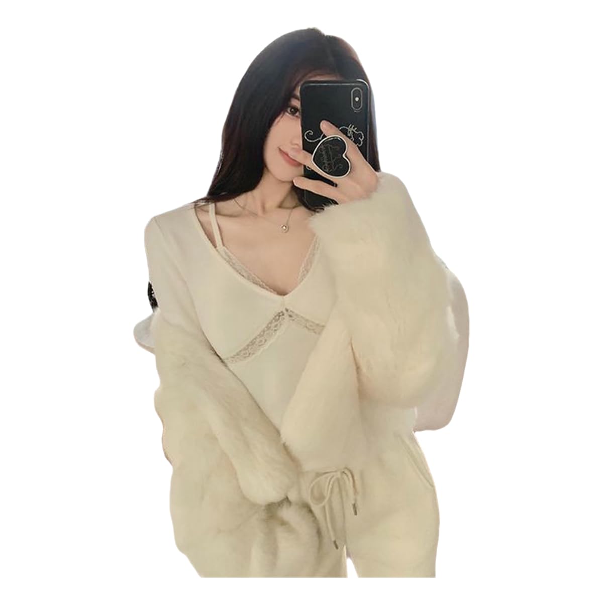 Maglia Termica Camicia da Fondo in Pizzo A V Donna E Invernale alla Moda Calda-Bianco-m