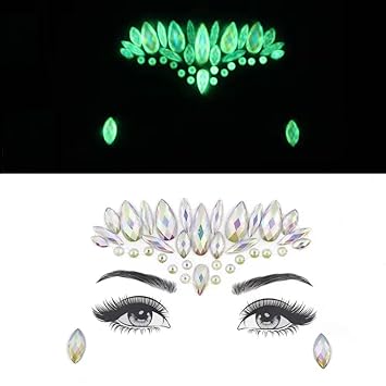 S.A.V.I 3D Glow in the Dark Face Gems Luminous Crystal Sticker Tattoo Rhinestone Decoration for Women Girls Events Parties Weddings Clubs