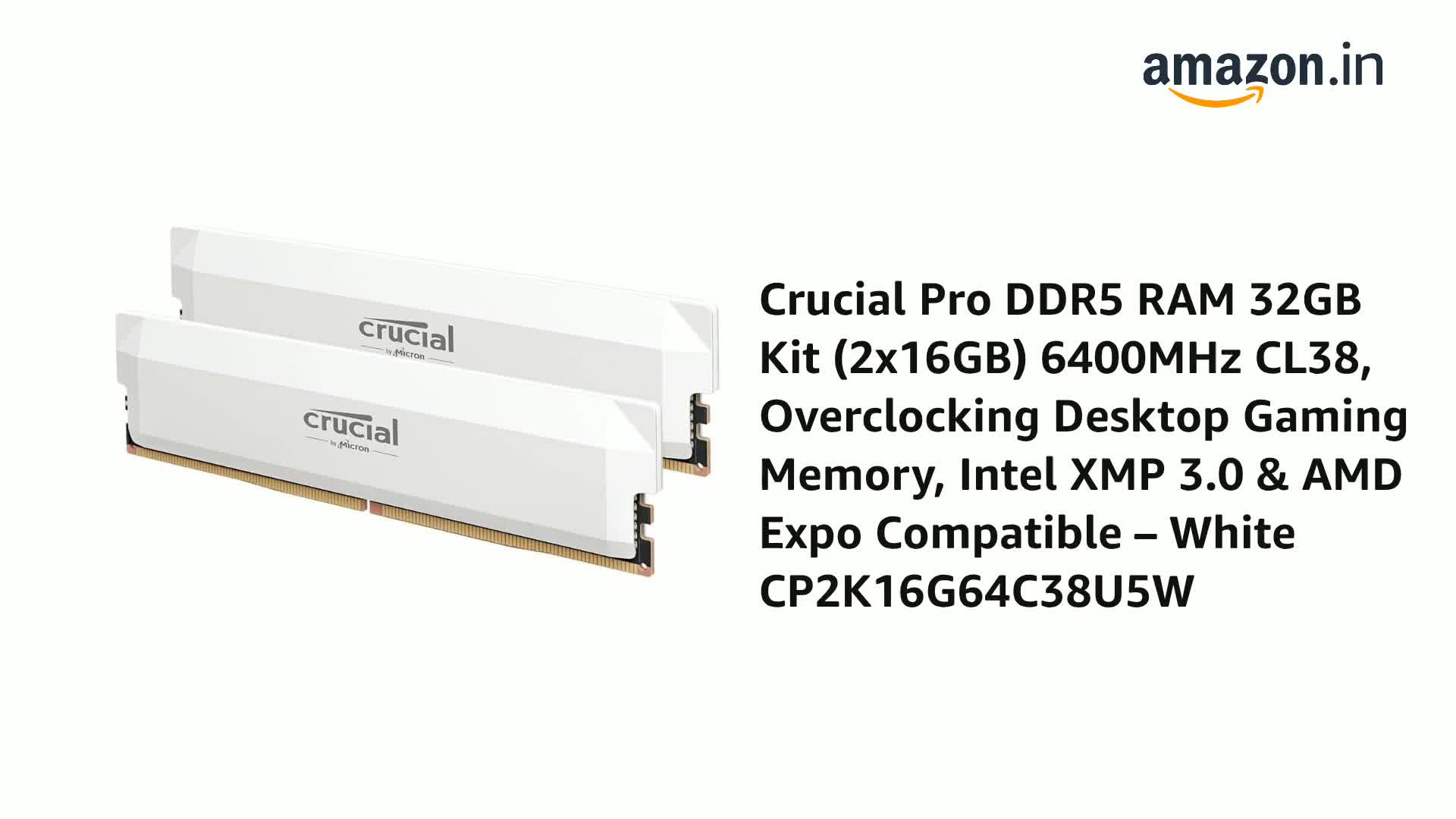 Amazon.in: Buy Crucial Pro DDR5 RAM 32GB Kit (2x16GB) 6400MHz CL38