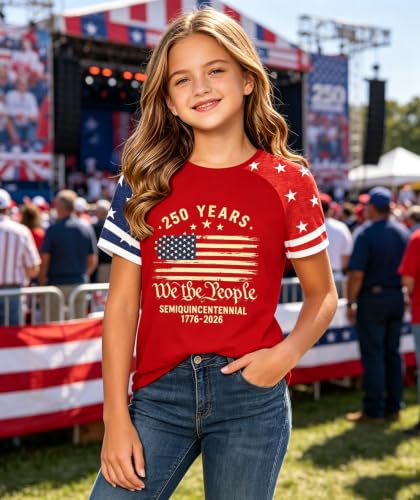 Image of Kids 250th Anniversary USA Shirts Boys Girls USA Shirt 4th of July Outfits Cute Patriotic Top