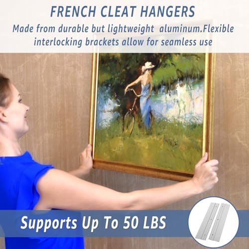 Image of WOPPLXY 3 Pairs 10 Inch French Cleat Hanger, French Cleat Heavy Duty, French Cleat Picture Hanger for Hanging Mirrors, Picture, Whiteboard, Art, Frames, Aluminum Z Bar Hanger Supports 50lbs