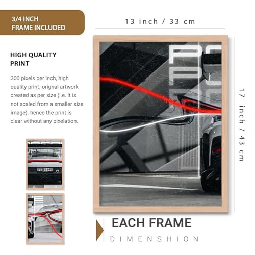 Image of TASVEE Car wall posters | set of 3 wall frames | posters for wall | Wall Decoration for Bedroom, Living Room & Office | Best Gift for Boys & Car Lovers (A5, LARGE 13X17, Framed)