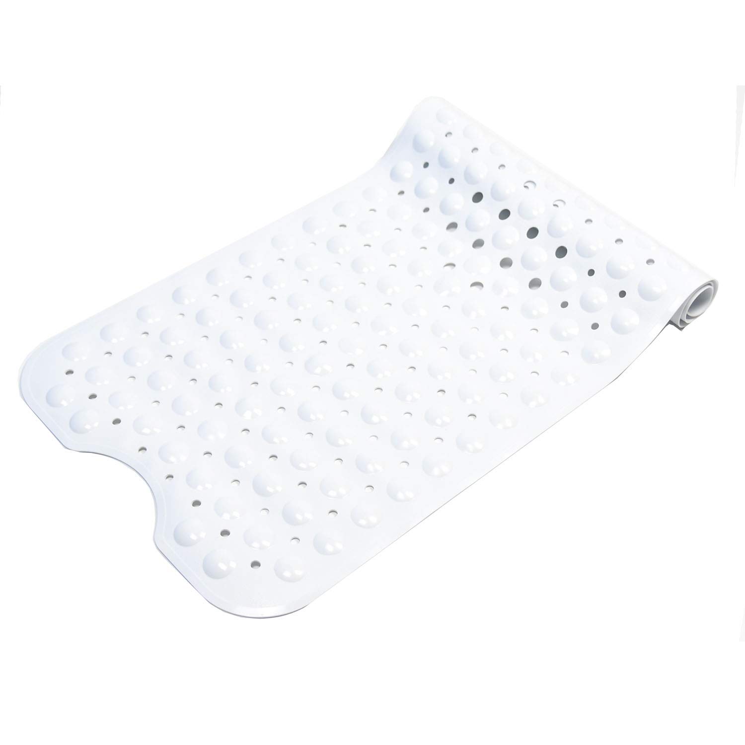 Bathsafe White Extra Long Non-Slip Bathtub Mats Environmental Bath Mat Anti-Bacterial Shower Tub Mat With Powerful Suction Cup,100X40cm(Solid )