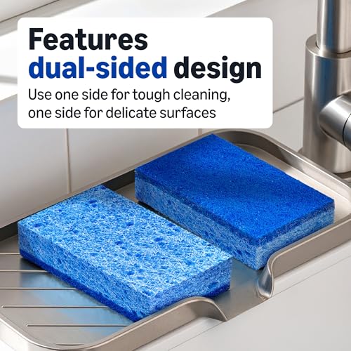Amazon Basics Non-Scratch Dual-Sided Sponges for Nonstick Pots and Pans, Dish Scrubber, All-Purpose, 6-Pack, Packaging May Vary
