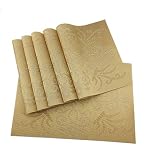 Gugrida Luxury Gold Placemats Set of 6 Crossweave Woven Vinyl Placemat for Dining Table Heat Resista